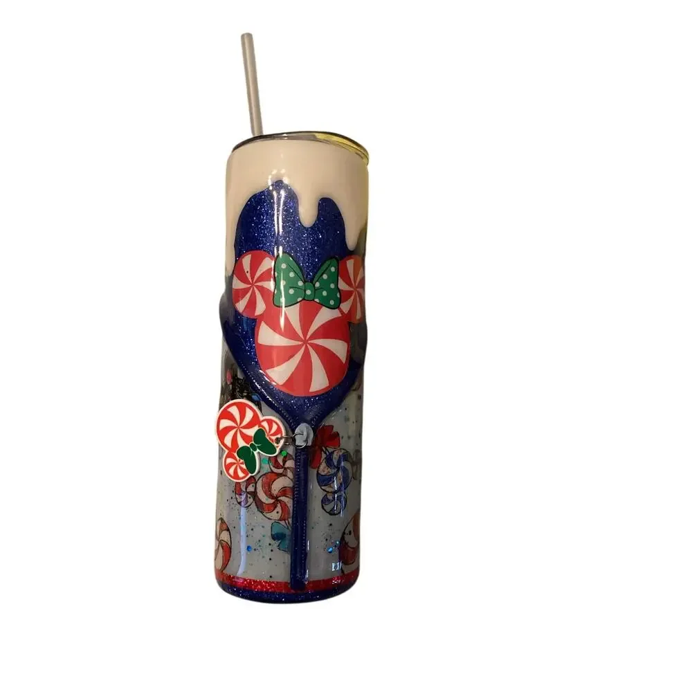 Disney Inspired Custom Mickey Christmas Holiday Snow Lights Candy Tumbler